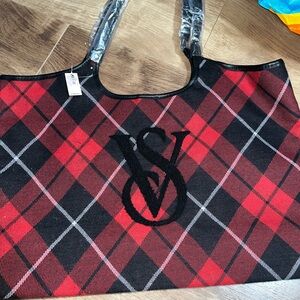 Victoria's Secret Black Red White Plaid Tote for Fall Christmas